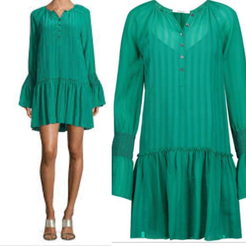 Derek Lam Ruffle Silk Henley Green Dress 2